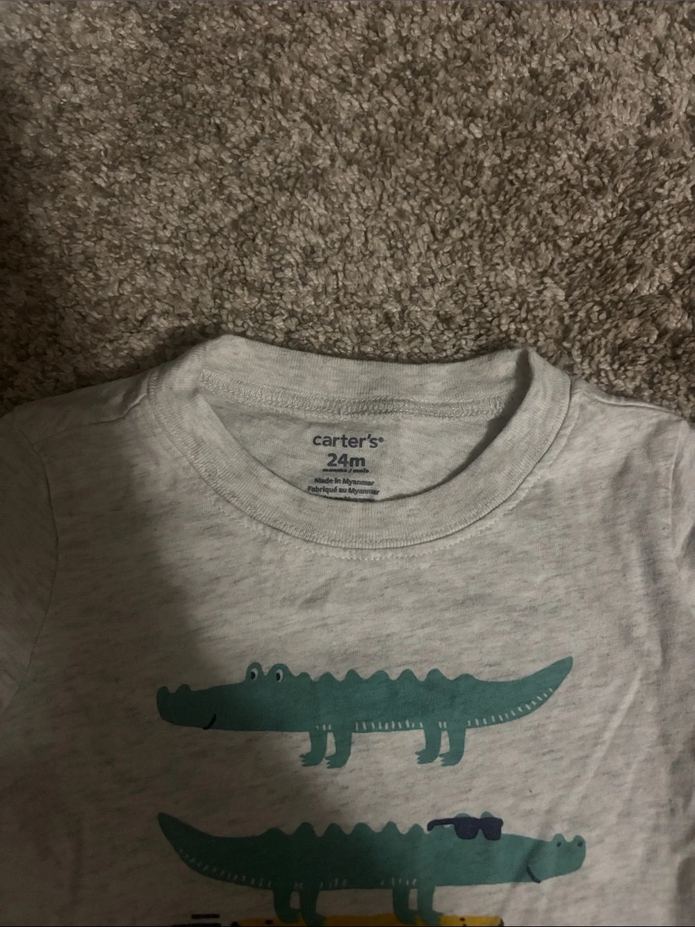 Carter's Light Gray Tee with Green Alligator Skateboard Design